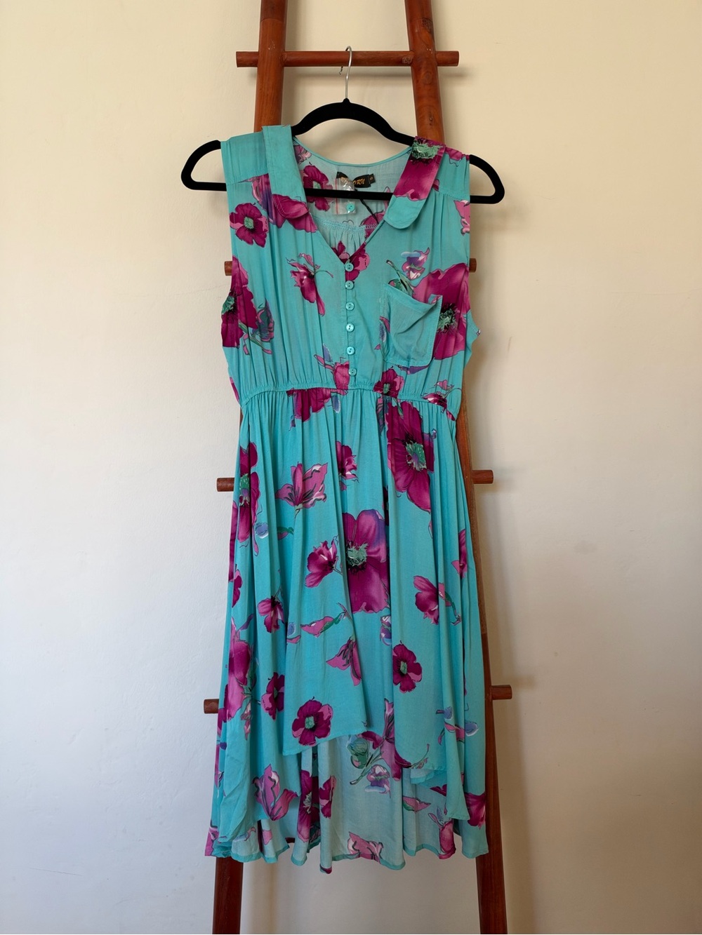 Teal Floral Button-Front Dress (NWT, Size S)